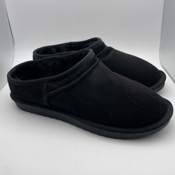 CUSHIONAIRE Women's Cozy Faux Shearling Genuine Suede mule slippers BLACK 7.5 - Picture 1 of 6